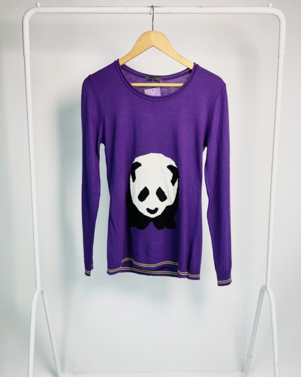 Blusa tricot roxa com estampa panda na frente A.BRAND - M - VENDIDO SISTEMA OTO