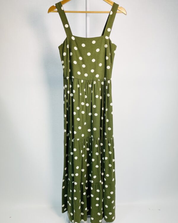 Vestido linho longo verde musgo com estampa poá JULIANA GERBAULD - P - VENDIDO SISTEMA OTO