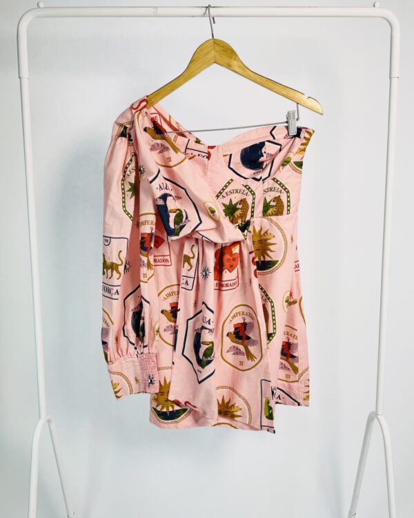 Vestido curto rosa um ombro só com estampa sol FARM - M