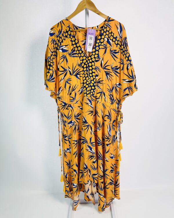 Vestido laranja com estampa azul e branca ANIMALE - G - vendido sistema oto