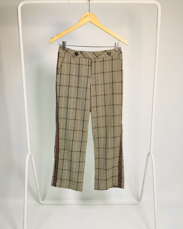 Calça alfaiataria bege com pied de poule preto ZUX - VENDIDO SISTEMA OTTO