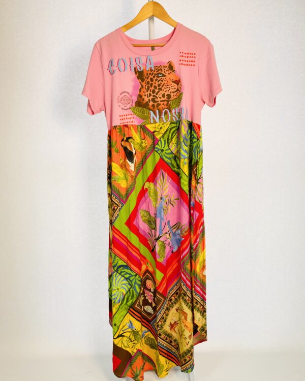 Vestido t-shirt longo rosa estampado FARM - G - VENDIDO SISTEMA OTO