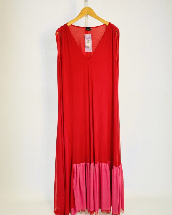 Vestido tule vermelho com barra rosa e faixa na cintura SACADA - G - VENDIDO SISTEMA OTO