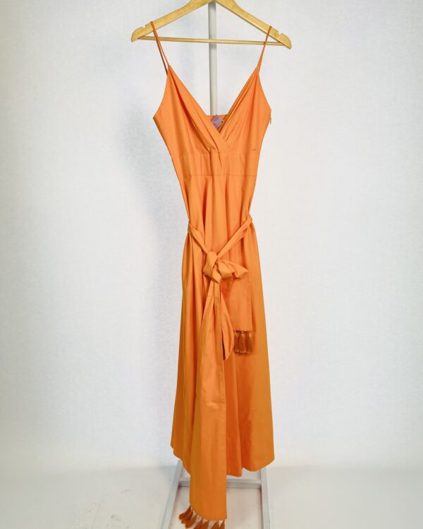 Vestido algodao midi laranja com faixa e alças finas EVA - 36 - VENDIDO SISTEMA OTO