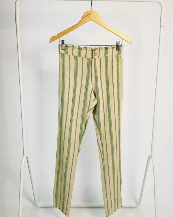 Calça bege com listras verde azul e roxo ZARA - P