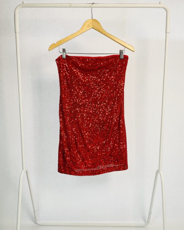 Vestido curto sem alças vermelho de paetes BLUESTEEL - M