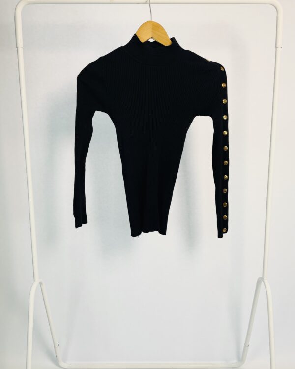 Blusa tricot canelado preto com botões nas laterais ANIMALE - P - VENDIDO SISTEMA OTO