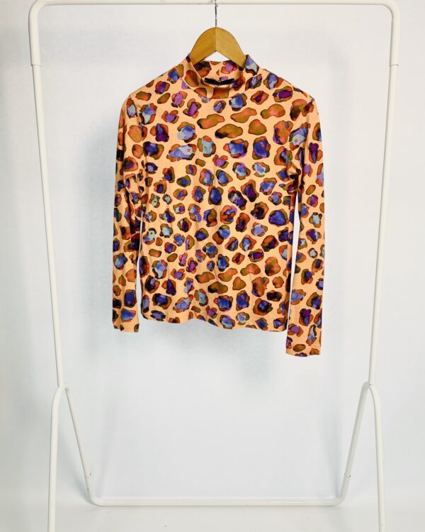 Blusa laranja estampada mangas longas e gola alta ANIMALE - P - VENDIDO SISTEMA OTO