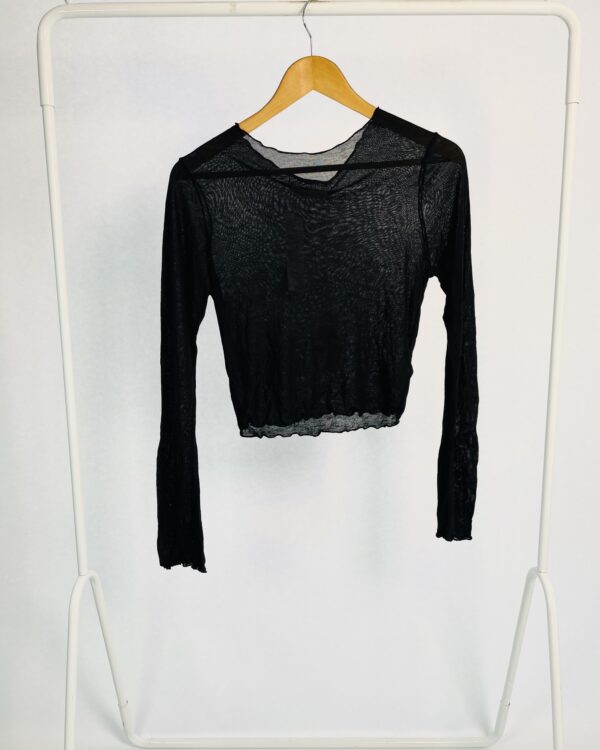 Blusa cropped preta mangas longas e tranparência NV - M *nunca usada*