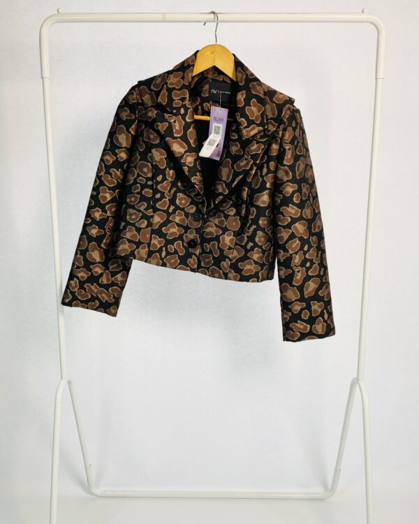 Blazer curto preto com estampa onça marrom NV - P - VENDIDO SISTEMA OTO