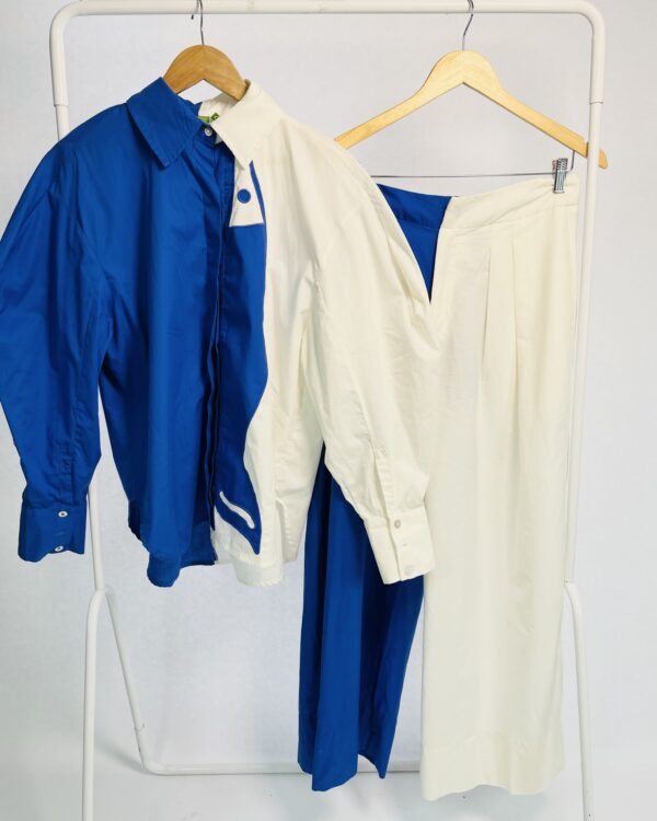 Conjunto algodão branco com azul calça e camisa FARM -  P - VENDIDO SISTEMA OTO