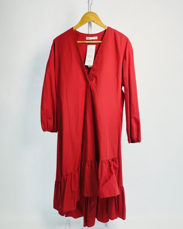 Vestido vermelho manga bufante ZARA - M - VENDIDO SISTEMA OTO