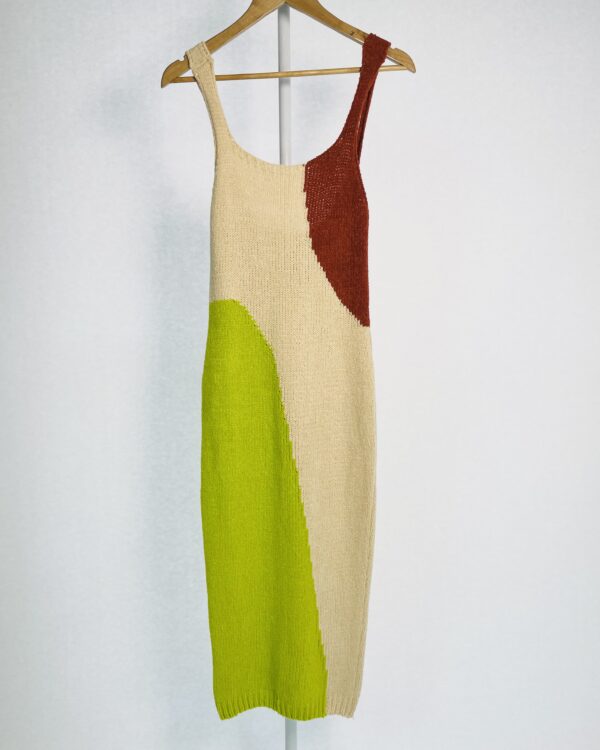 Vestido midi tricot verde bege e terracota ANIMALE - P - VENDIDO SIST OTO