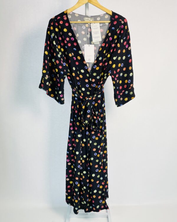 Vestido preto com poás coloridos e faixa ANPÔ + NATH MEDEIROS - G *nunca usado* - VENDIDO SISTEMA OTO