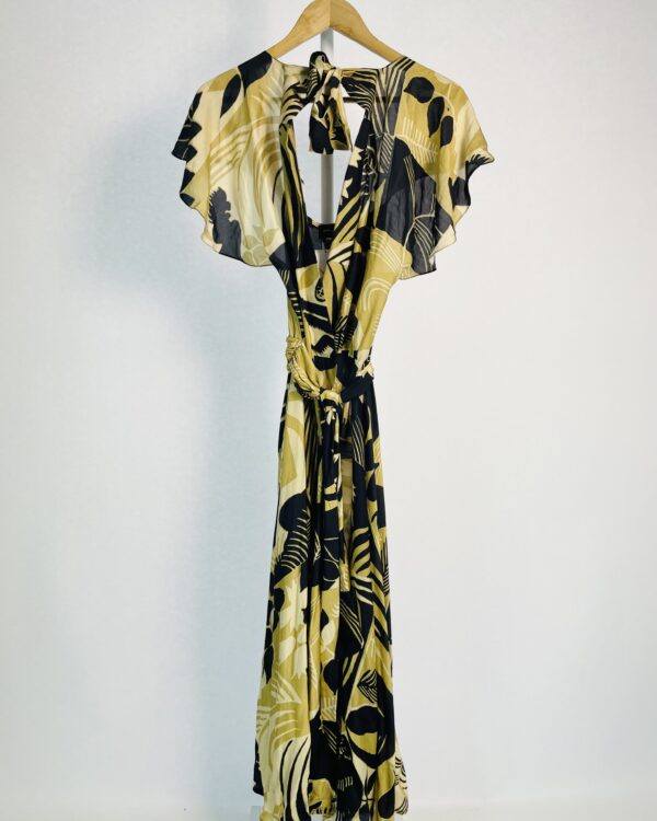 Vestido bege com estampa preta transpassado THE PARADISE - M *nunca usado* - VENDIDO SISTEMA OTO