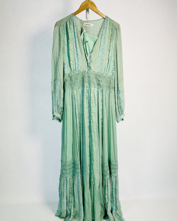 Vestido longo verde claro com estampa floral mangas longas e detalhes laise TWENTY FOR SEVEN - G *nunca usado* - VENDIDO SIST OTO