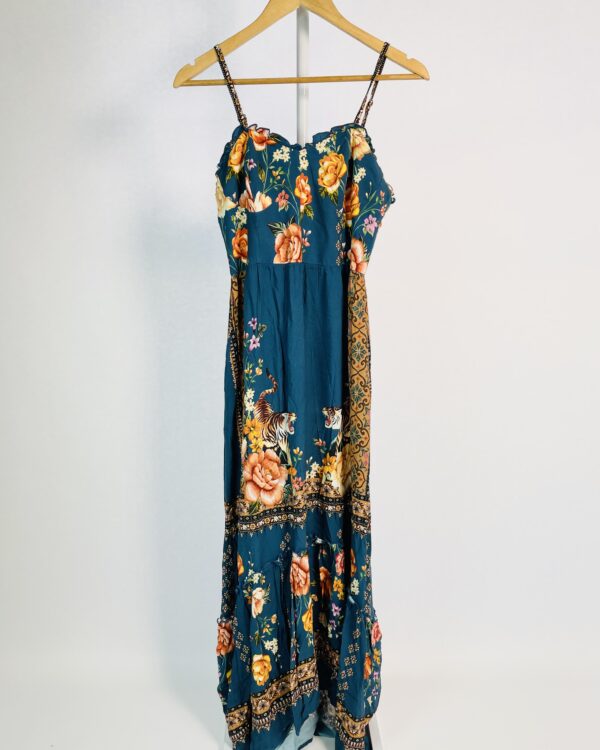 Vestido azul marinho com estampa tigres FARM - M - VENDIDO SISTEMA OTO