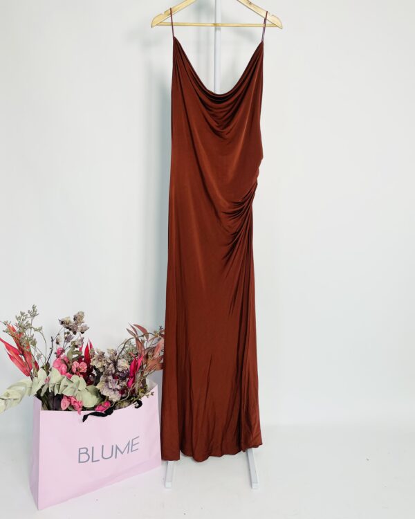 Vestido longo jersey bordô com drapeado na lateral ANIMALE - G - VENDIDO SISTEMA OTTO