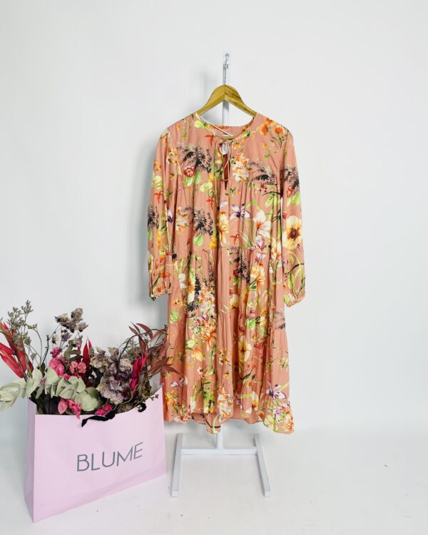 Vestido curto amplo rosê estampa floral e mangas longas ZARA - P - VENDIDO SISTEMA OTO