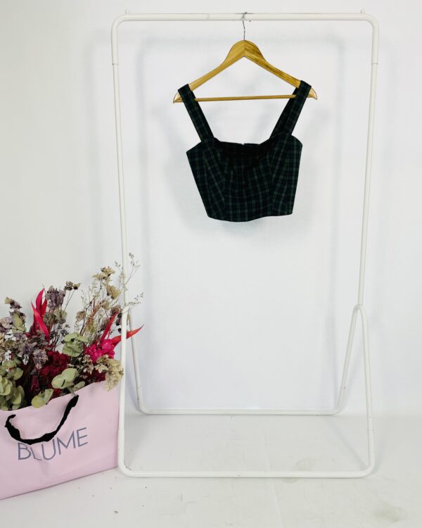 Regata cropped verde com azul xadrez NV - P