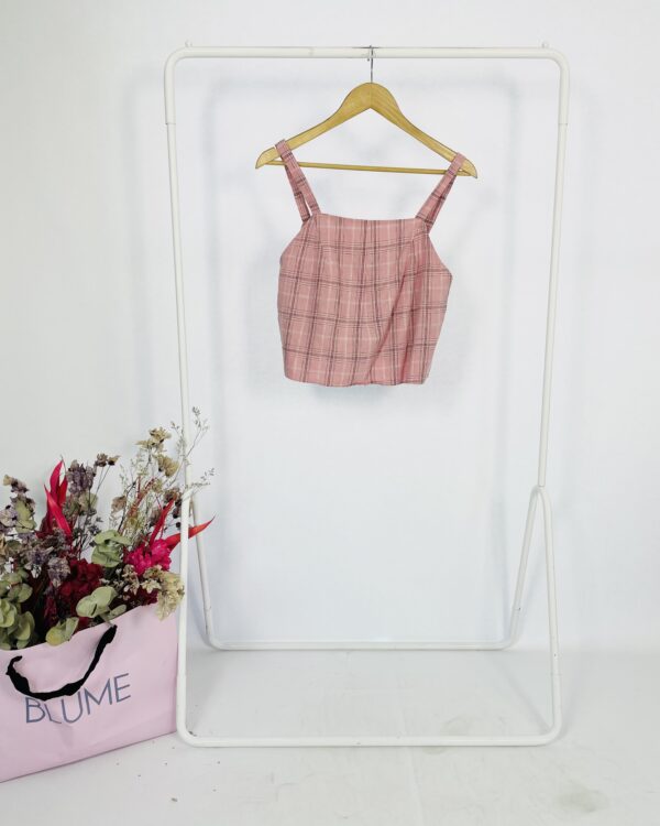 Regata cropped rosa claro com xadrez ANNE FERNANDES - P