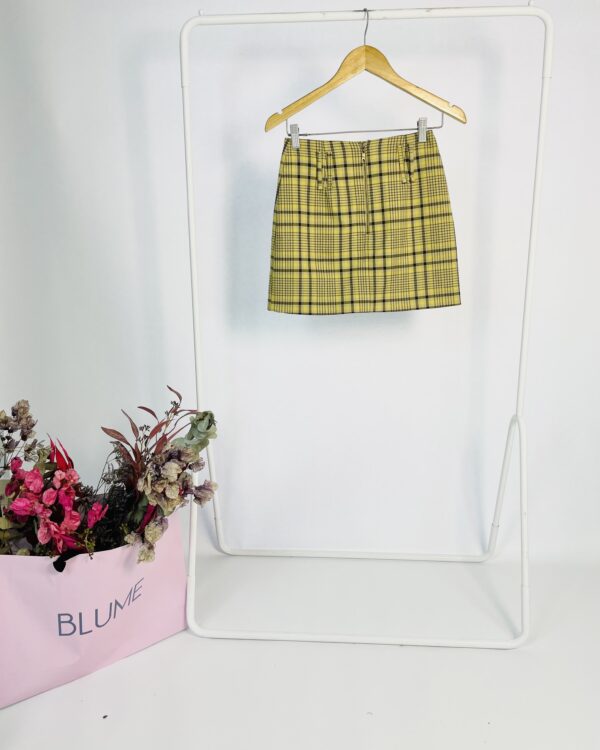 Saia curta xadrez amarelo e marrom NV - 34
