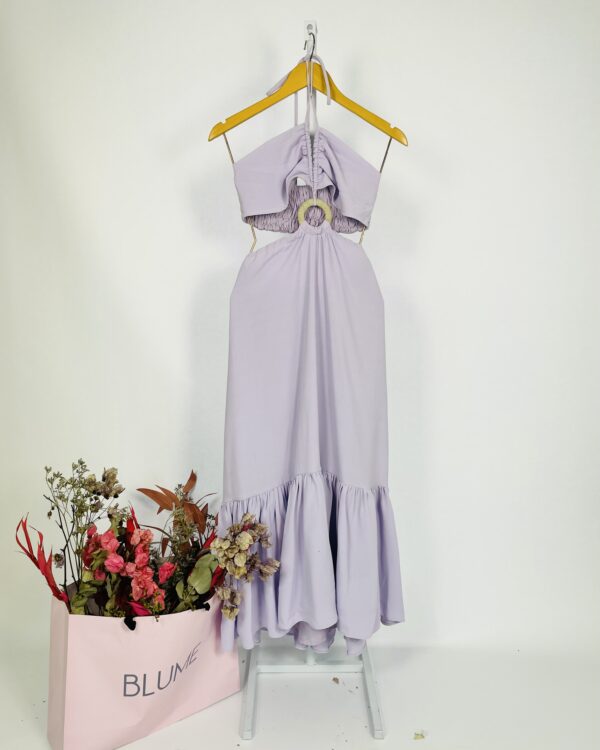 Vestido longo lilás com recorte e ajuste na cintura ANNE FERNANDES - P - VENDIDO SISTEMA OTO