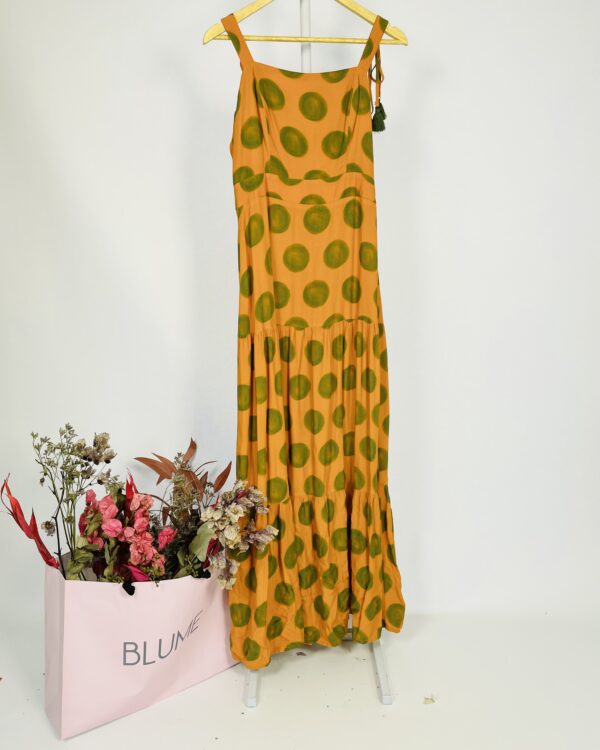 Vestido laranja poás verdes com amarração e barbicacho  PIAHI - P - VENDIDO SIST OTO