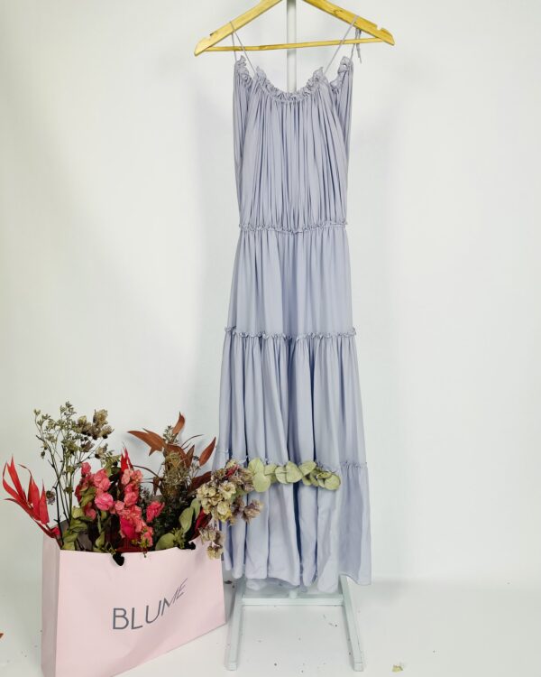 Vestido lilas longo com babados seda CAROL BASSI - 36 - VENDIDO SISTEMA OTO