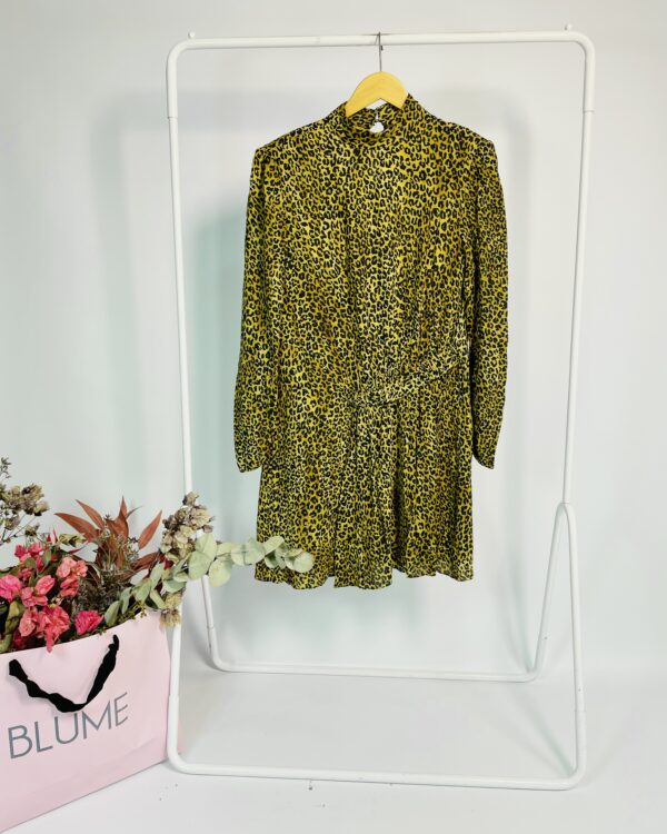 Vestdio curto marrom claro com mangas e estampa onça ANIMALE - 40 - VENDIDO SISTEMA OTO