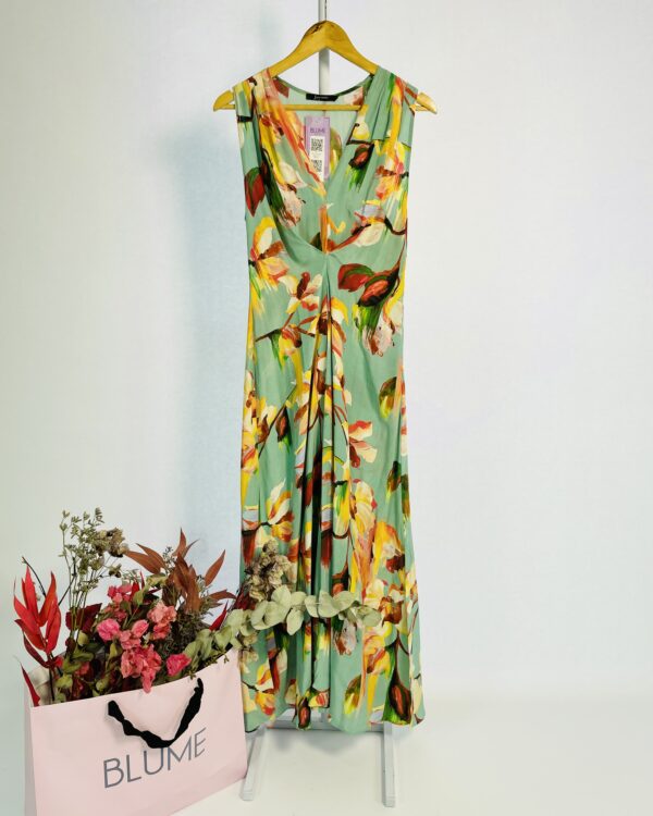 Vestido longo seda azul com estampa floral colorida LENNY NIEMEYER - PP - VENDIDO SISTEMA OTO