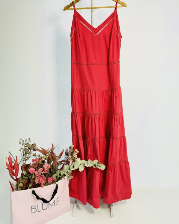 Vestido rosa escuro longo alças finas e bordados MIXED - 40 - VENDIDO SISTEMA OTO