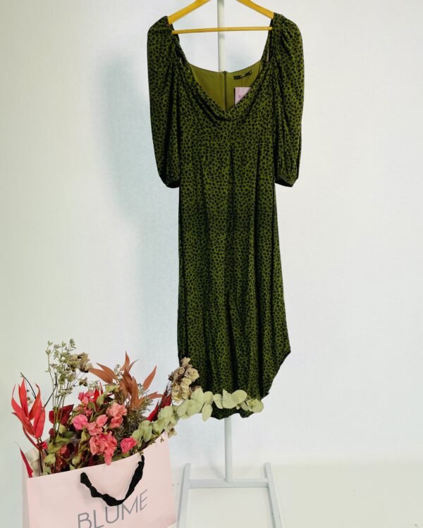 Vestido verde musgo com poás pretos midi LEELOO - P