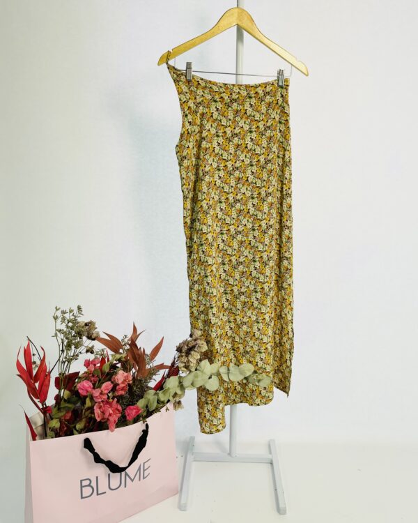 Vestido seda um ombro só marrom com flores ATEEN - 36