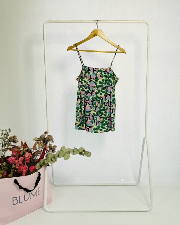 Bata estampada verde lilás e azul com alças finas MARIA FILÓ - P - VENDIDO SISTEMA OTO