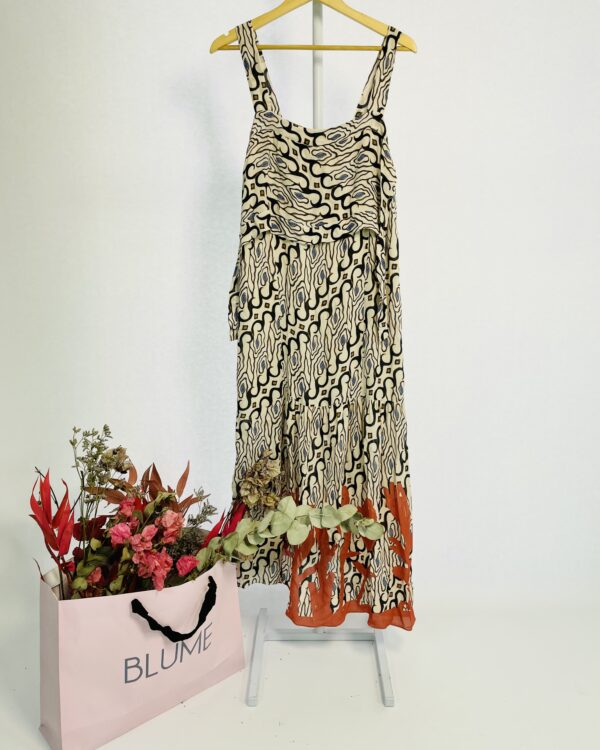 Vestido off white com estampa preta azul e marrom ANIMALE - 38 - VENDIDO  SISTEMA OTO