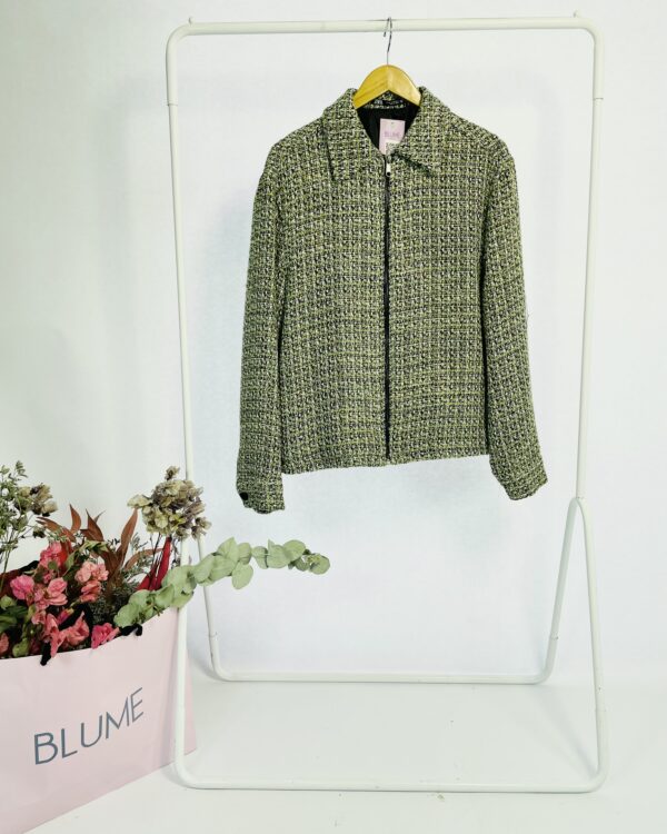 Jaqueta bege de tweed zíper na frente ZARA - M