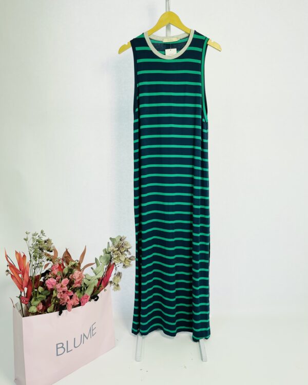 Vestido longo malha listrado verde e azul marinho com lurex na gola ANIMALE - P - VENDIDO SISTEMA OTO