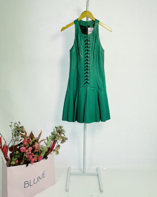 Vestido midi couro verde com amarração preta ANIMALE - 34