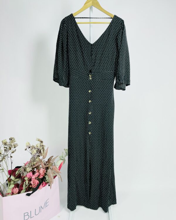 Vestido longo p&b botões na frente mangas 3/4 MY PLACE - G - VENDIDO SISTEMA OTO