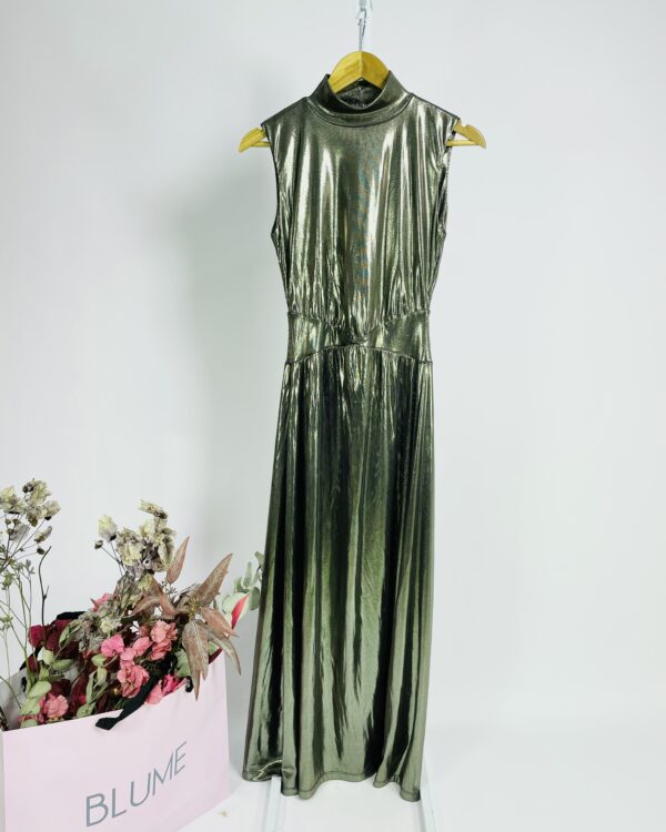 Vestido metalizado longo sem manga CLARI - 38