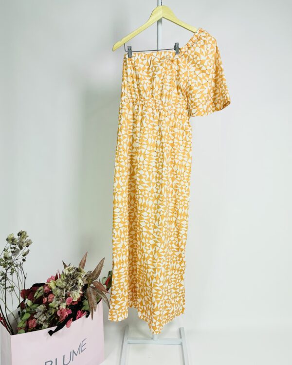 Vestido longo algodão um ombro só branco e laranja com estampa geométrica ANIMALE - 36 - VENDIDO SISTEMA OTO