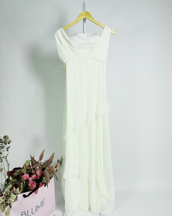 Vestido branco com decote v e perolas KOJI - PP *nunca usado*