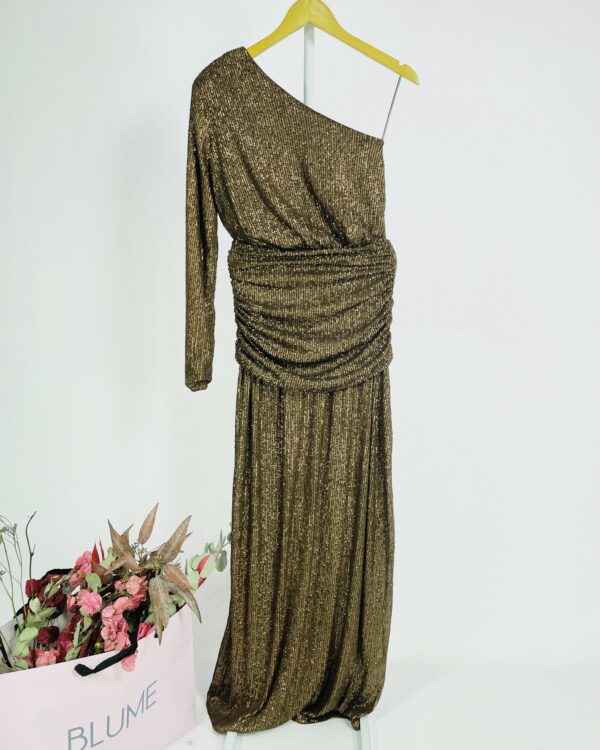 Vestido marrom paetê um ombro só L'CECCI - PP *nunca usado* - VENDIDO SISTEMA OTO