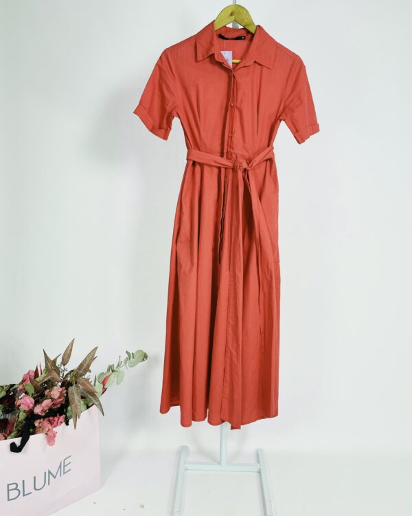 Vestido chemise algodão vermelho com faixa EVA - 36 - VENDIDO SISTEMA OTO