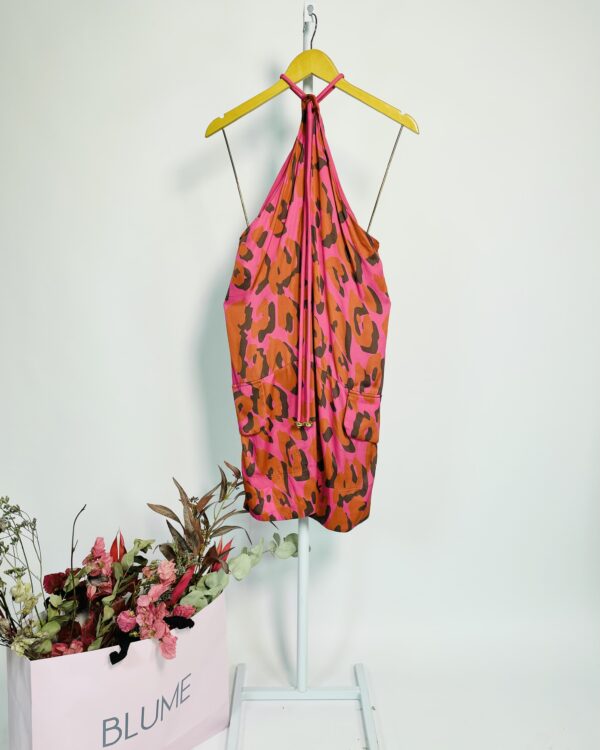 Vestido curto rosa com vermelho com marrom OPEN - M