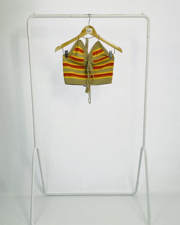 Cropped tricot frente única listrado bege laranja e amarelo DRESS TO - M