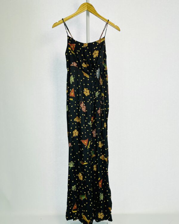 Macacão preto estampado recorte na cintura alças finas FARM - PP *nunca usado*