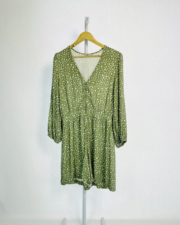 Macaquinho curto verde com estampa poá mangas longas PEAHI - G - VENDIDO SISTEMA OTO