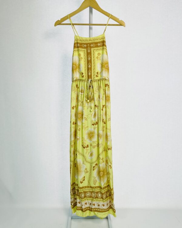 Vestido longo amarelo claro estampa floral bege FARM - P *nunca usado* - VENDIDO SISTEMA OTO